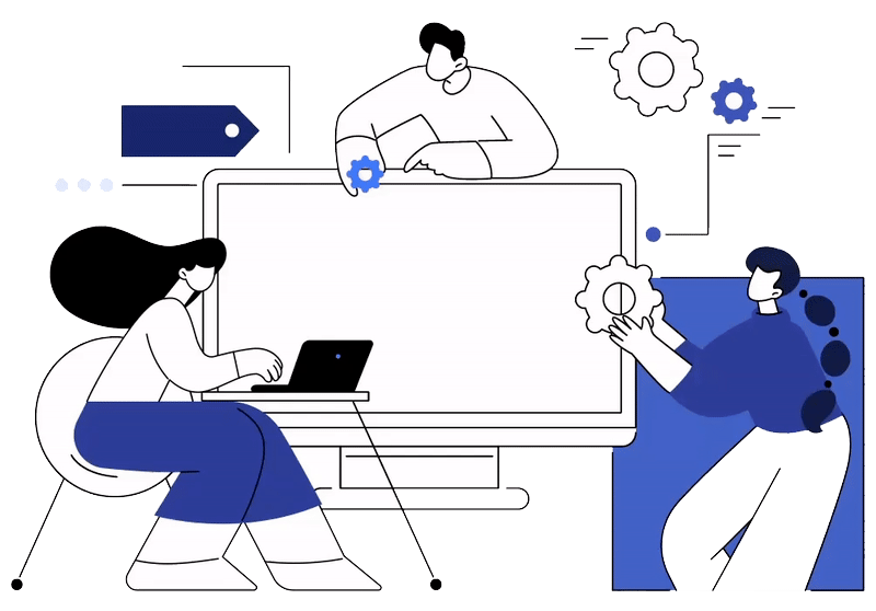 Grafismo mostrando procesos de una empresa centralizados en un ERP